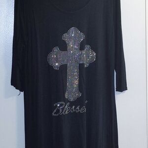 Black Rhinestone Cross Top